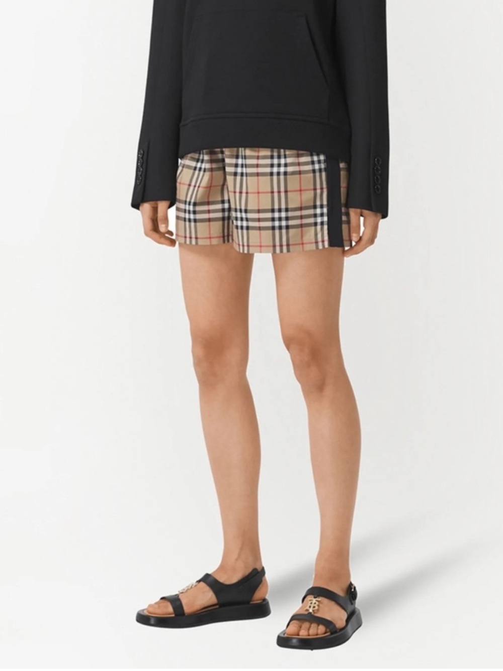 Burberry Vintage Check Cotton Blend Shorts in Beige Black Red